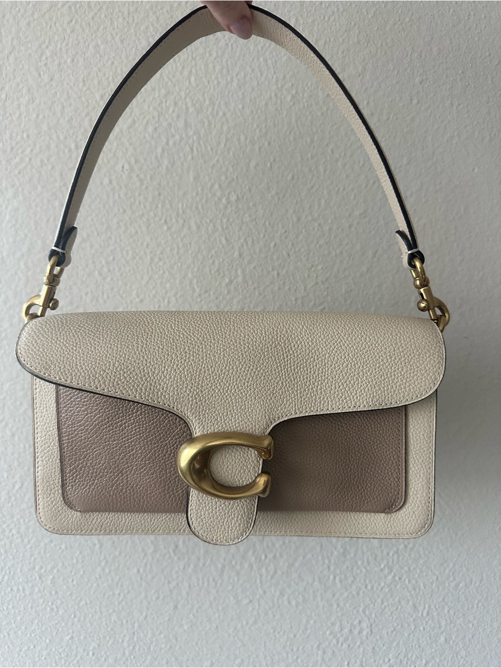 Coach Tabby Shoulder Bag in Chalk and Taupe with Gold Hardware